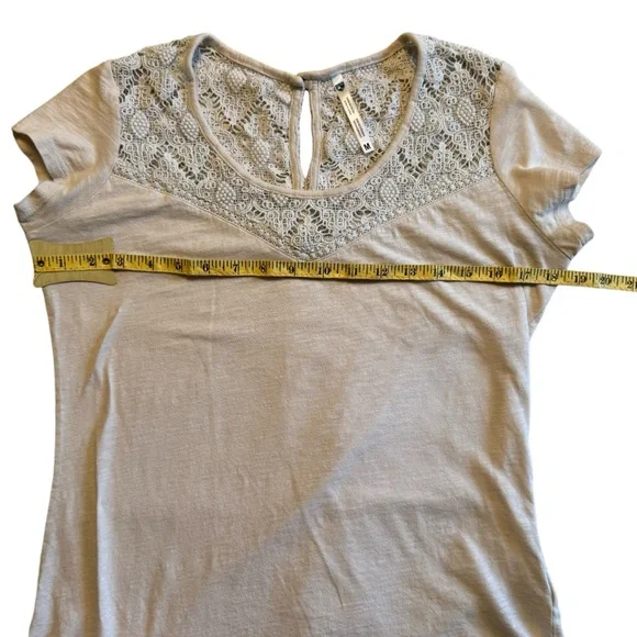 Kuhl Women's White Organic Cotton Tee Crochet Lace Knit Cap Sleeve Size Medium - Picture 6 of 7